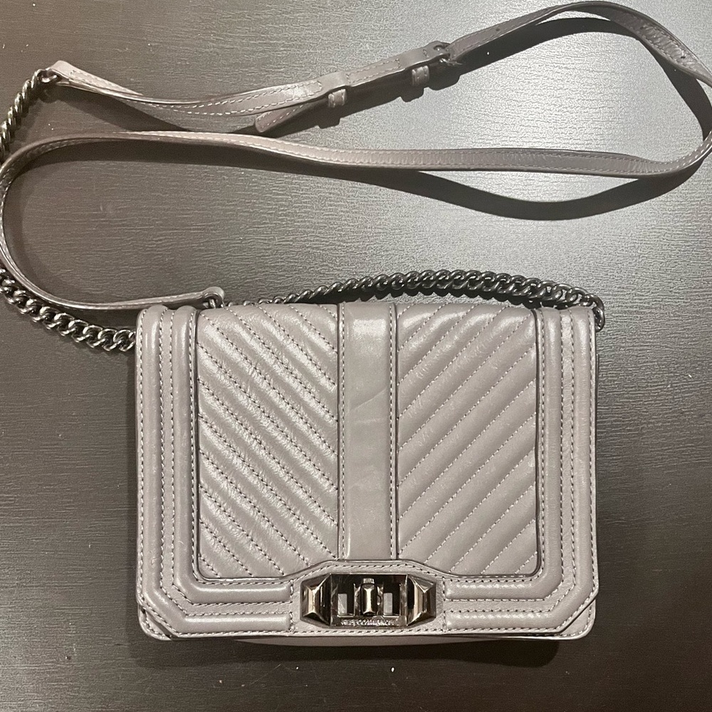 Rebecca Minkoff Chevron Quilted Small Love Crossbody in Gray